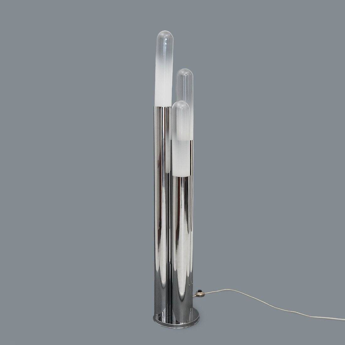 Chrome metal and glass floor lamp, 1970s