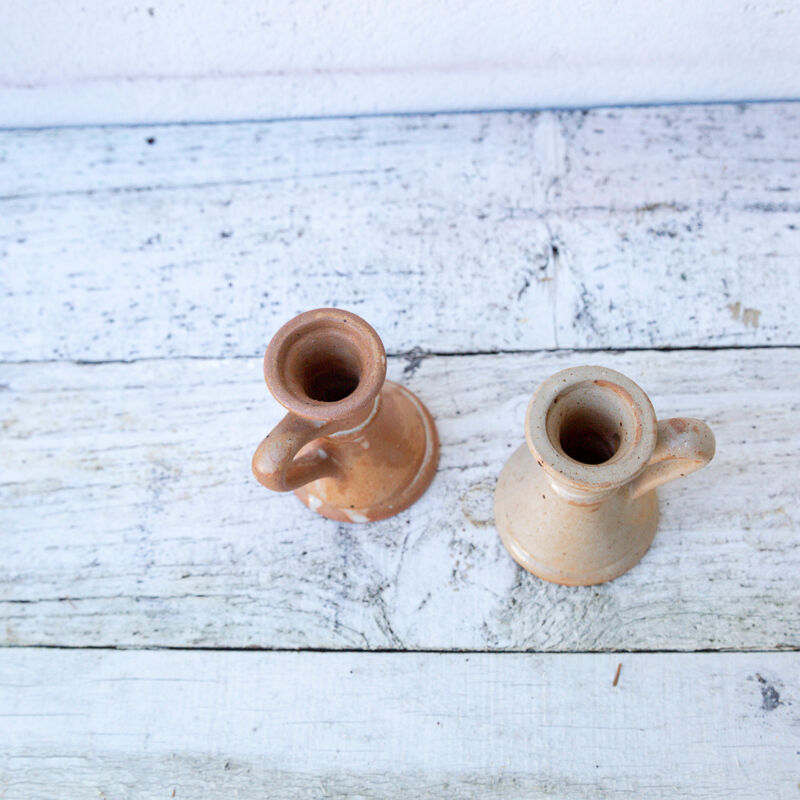 2 stoneware candle holders