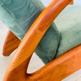 Vintage Danish Holserbro Møbelfabrik Lounge Chair & Stool in Green Suede