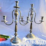 Paire de bougeoirs candélabres métal argenté