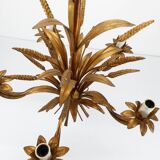Five-light gilded metal chandelier with wheat ears decoration, 1970