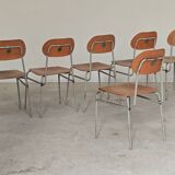 Set of 6 metal and wood school chairs  
Former Czechoslovakia 1960