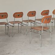 Set of 6 metal and wood school chairs  
Former Czechoslovakia 1960