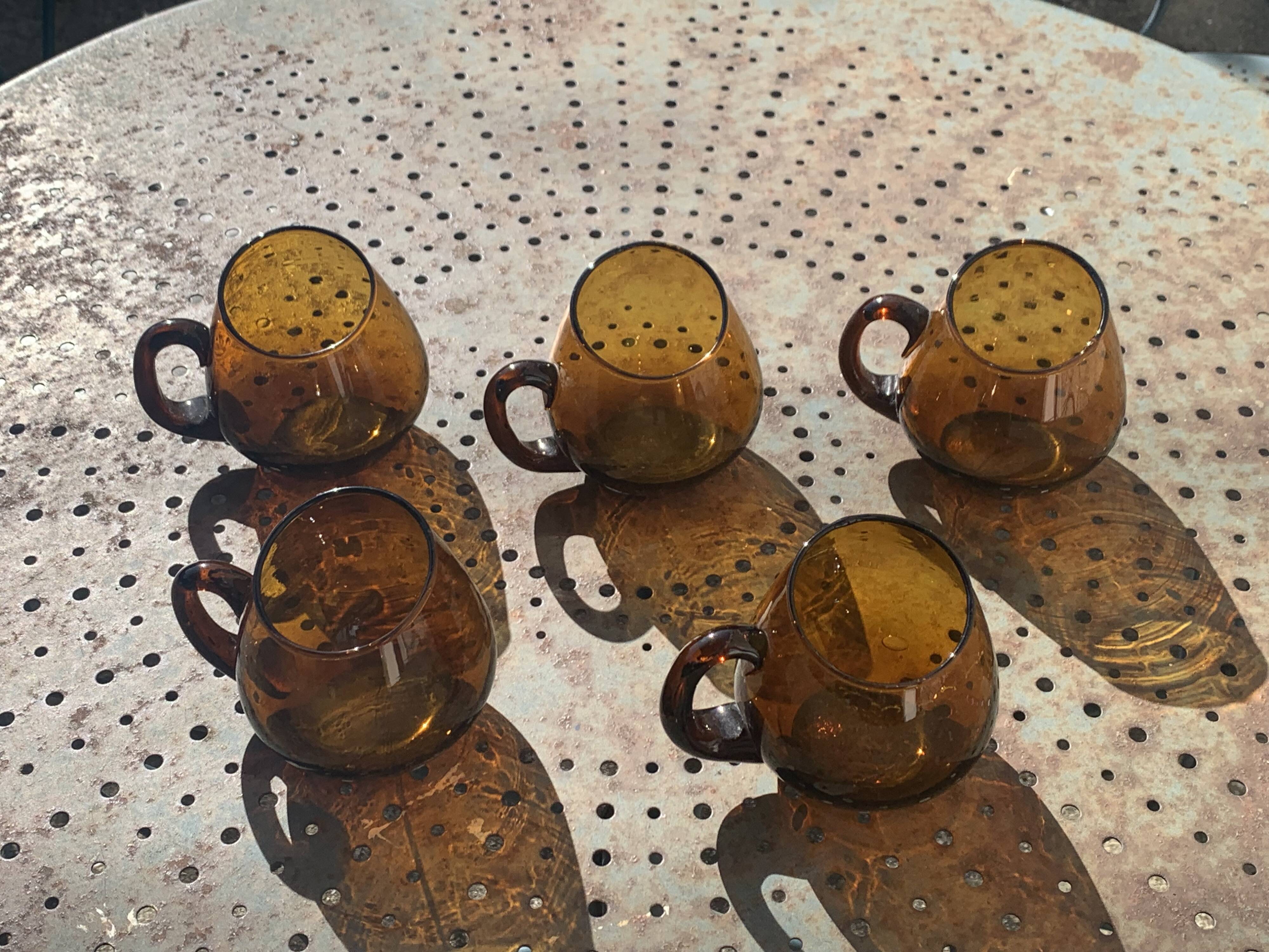 Set of 5 mugs, cups, glasses with handles, cocktail glasses, vintage glass