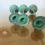 Series of 3 green tinted brass candlesticks from the 70s