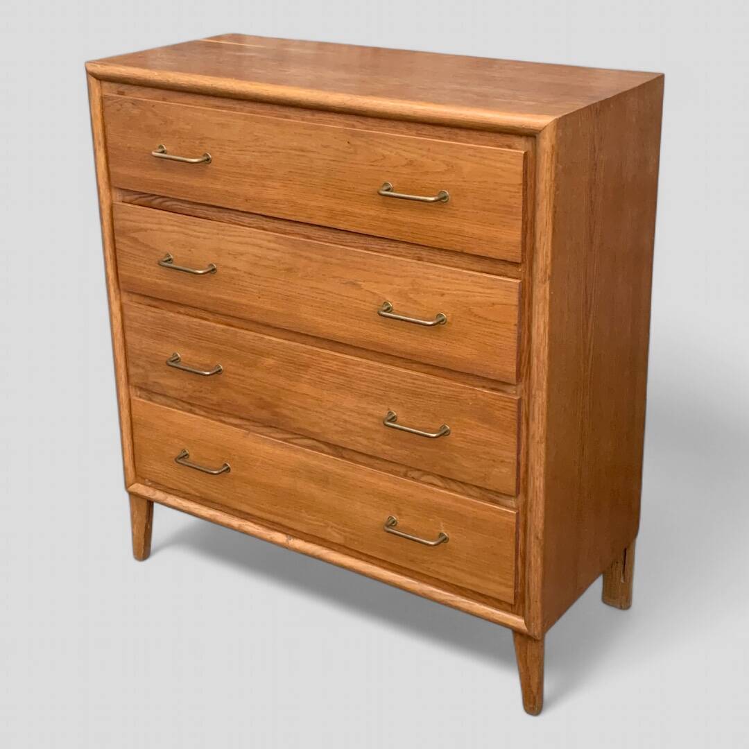 Vintage chest of drawers with compass feet, oak, original patina, 1950s