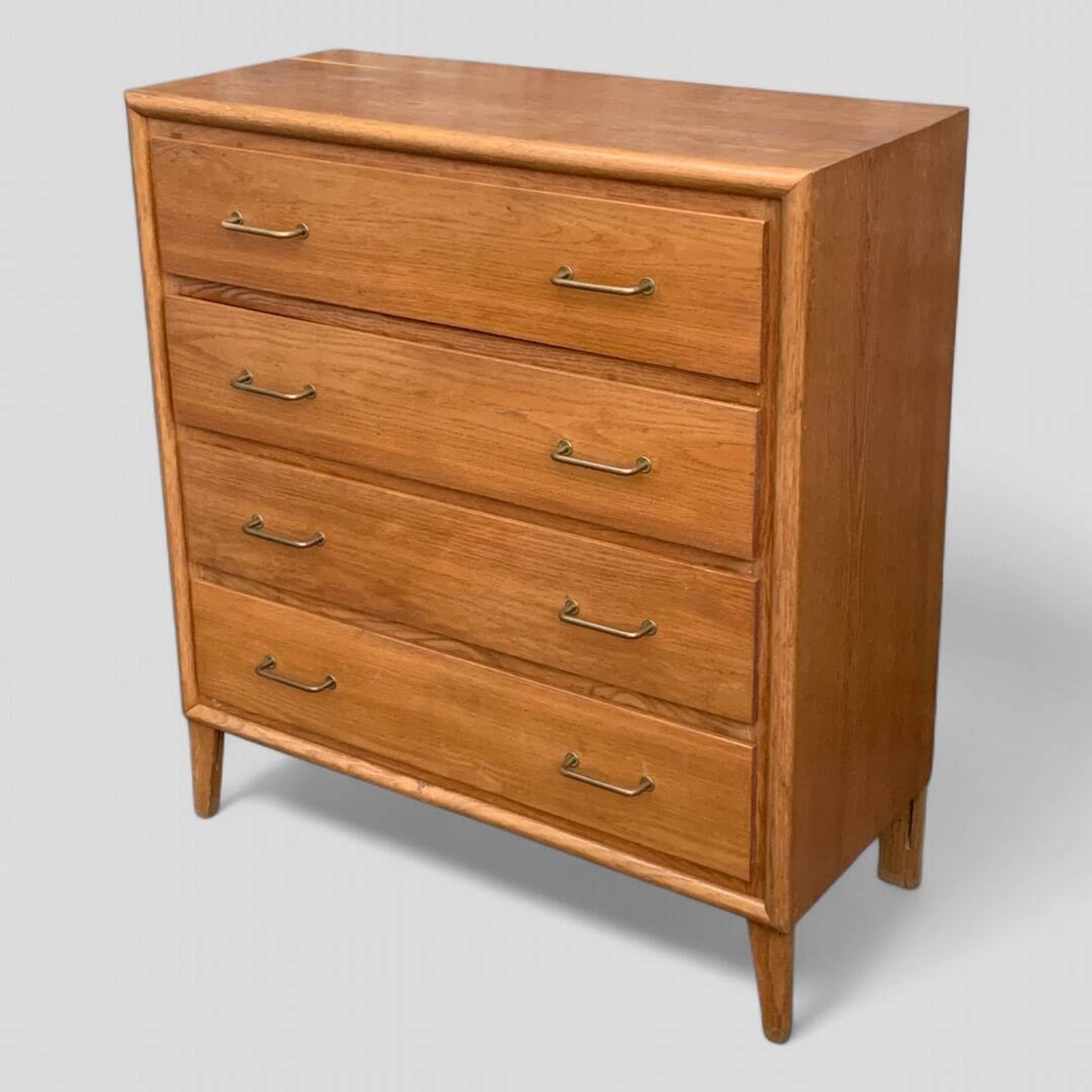 Vintage chest of drawers with compass feet, oak, original patina, 1950s