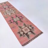 3x10 Salmon & Brown Ikat Pattern Vintage Runner Rug, 82x312Cm