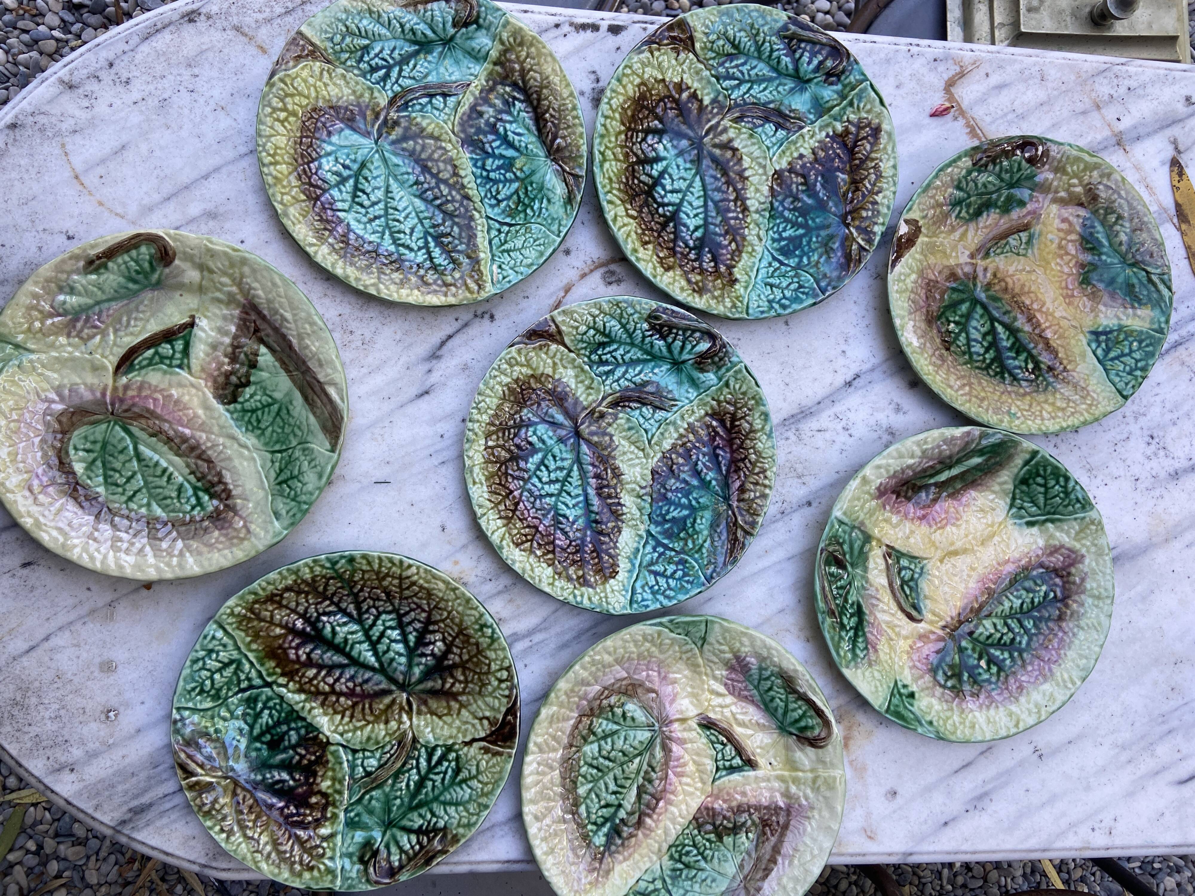 Set 8 slush plates with leaf decoration