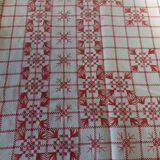 Red checkered cotton tablecloth with fringes