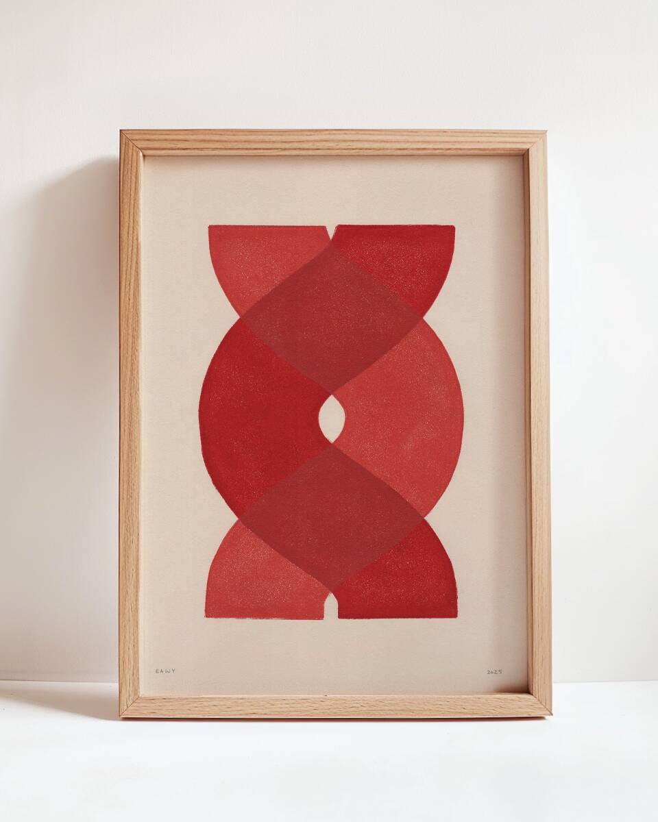 abstract painting on paper - red "waves" painting by Eawy