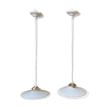 Pair of white glass hanging lamps