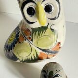 Duo de hiboux en céramique artisanale vintage