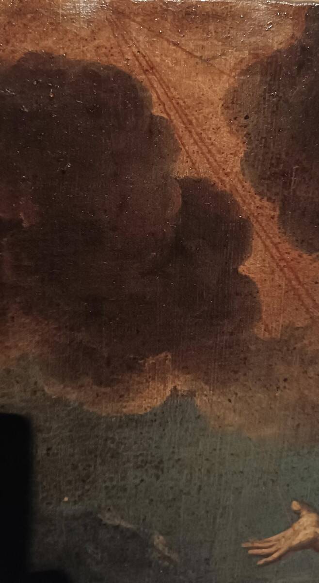 Old oil painting on canvas depicting Saint Francis in ecstasy