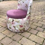 Mid-century 1970s frog chair in multicoloured floral fabric - plum seat.