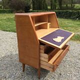Vintage secretary desk, known as donkey's back, in cherry wood, Italian by Marelli & Fratelli.