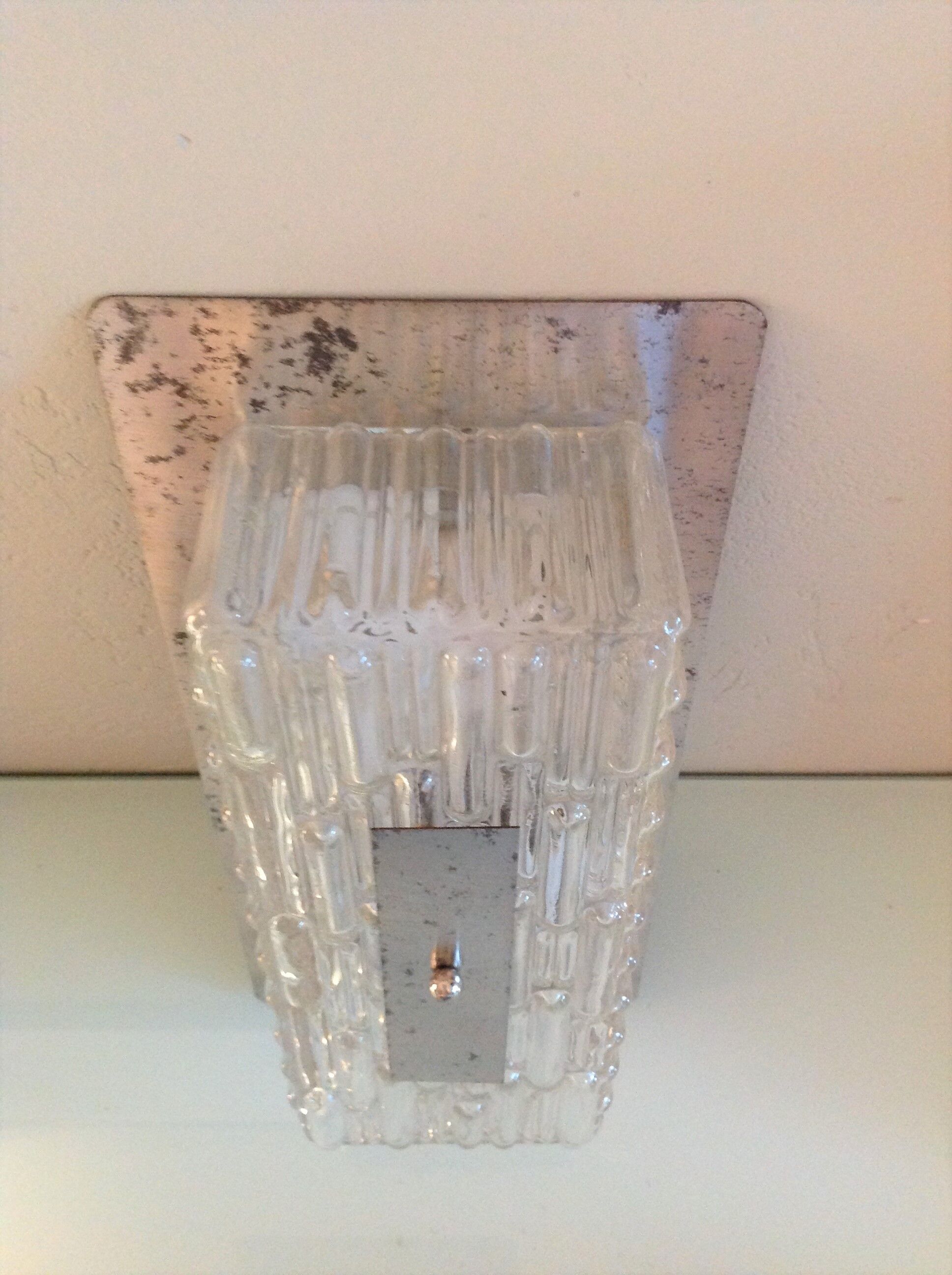 Rectangular wall lamp in brushed glass and metal / vintage 60s-70s
