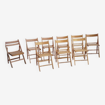9 chaises pliantes vintage déparaillées