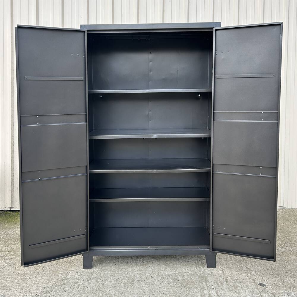 Metal kitchen cabinet, aluminum marshal's baton handles; 1950s