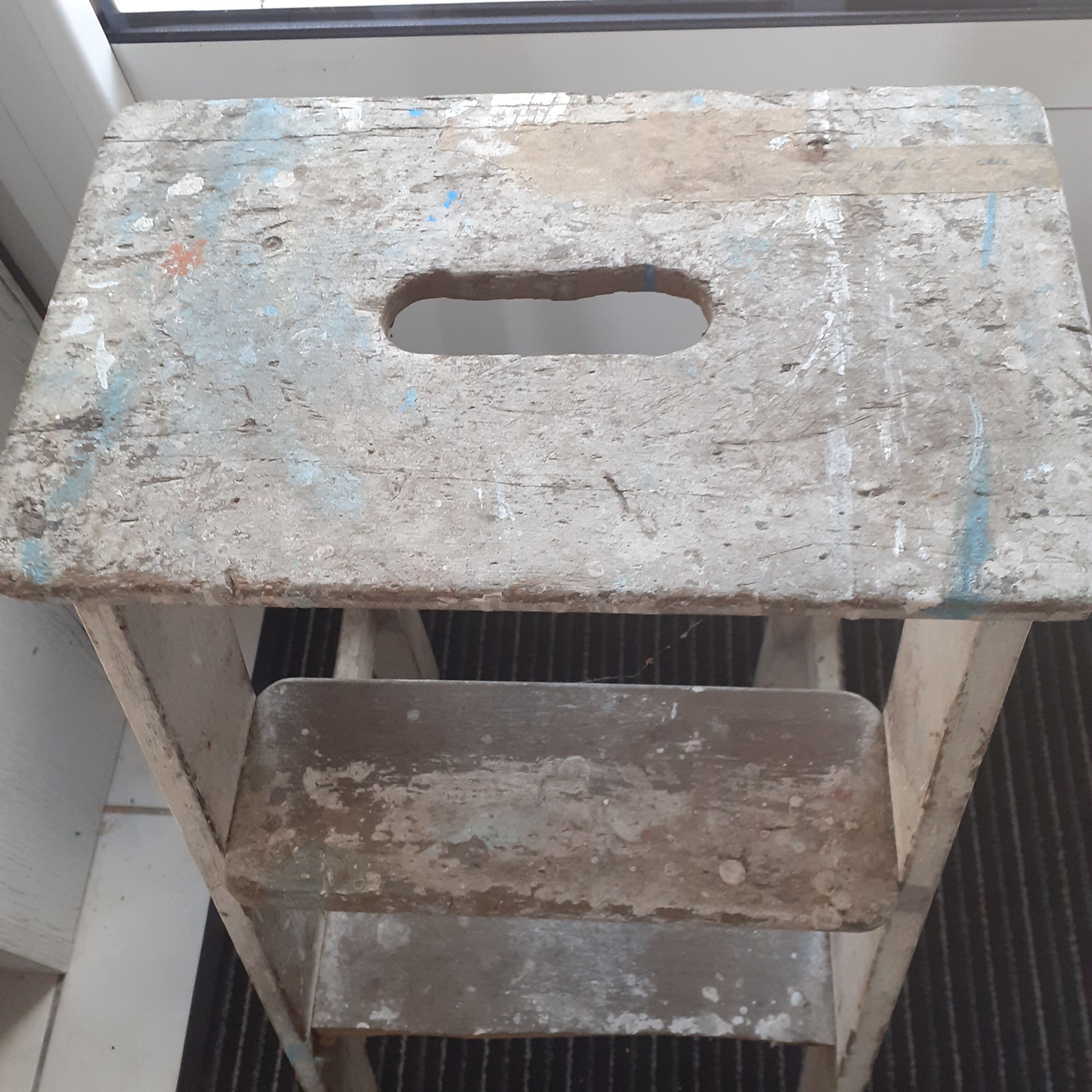 Old stepladder 3 steps in rough wood