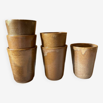 6 Digoin stoneware cups
