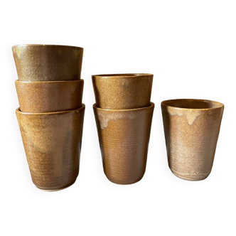 6 Digoin stoneware cups