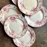 6 Boulenger & Cie flat plates in ecru and pink enamelled ironstone,