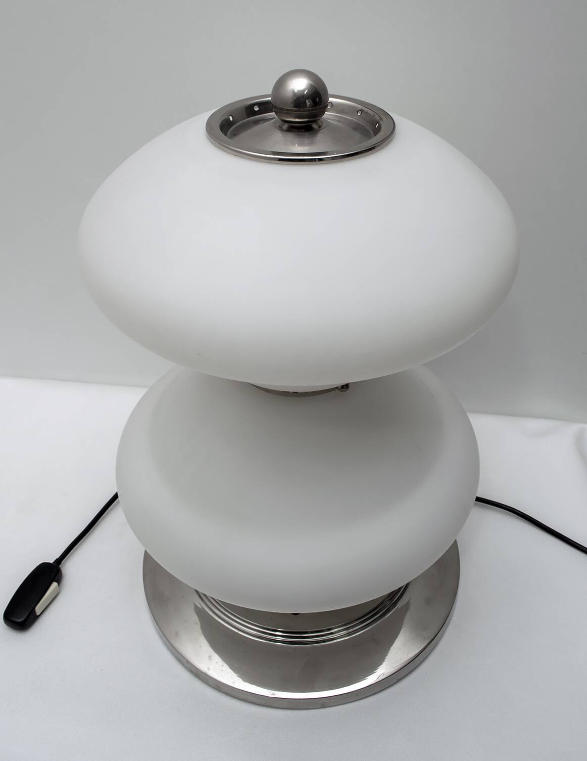 Mazzega Mid-Century Modern Chrome and Murano Opaline Glass Table Lamp, 1960