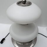 Mazzega Mid-Century Modern Chrome and Murano Opaline Glass Table Lamp, 1960