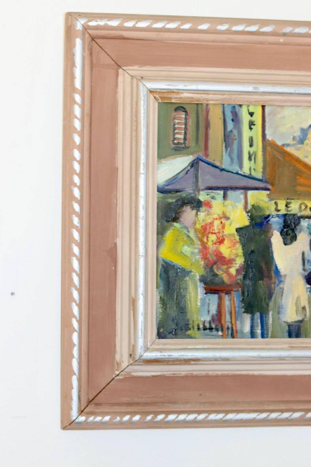Huile sur panneau suédoise originale « French Street Life » -