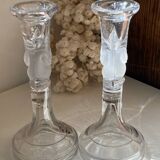 Pair of candlesticks, dove decor, in glass