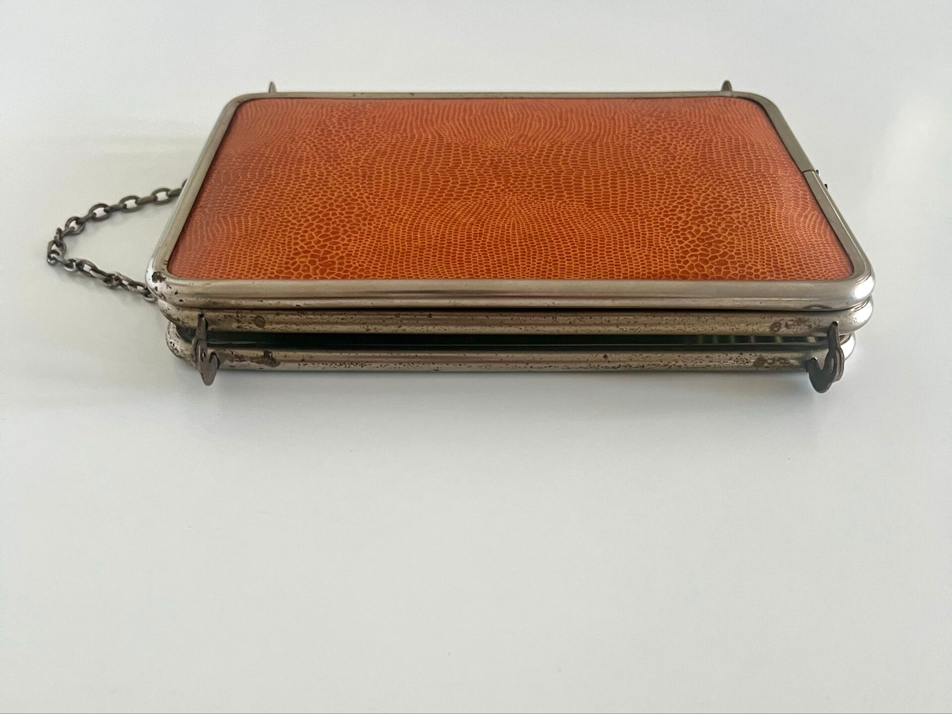 Antique Art Deco triptych barber mirror from the 1920s/30s – leather covering o