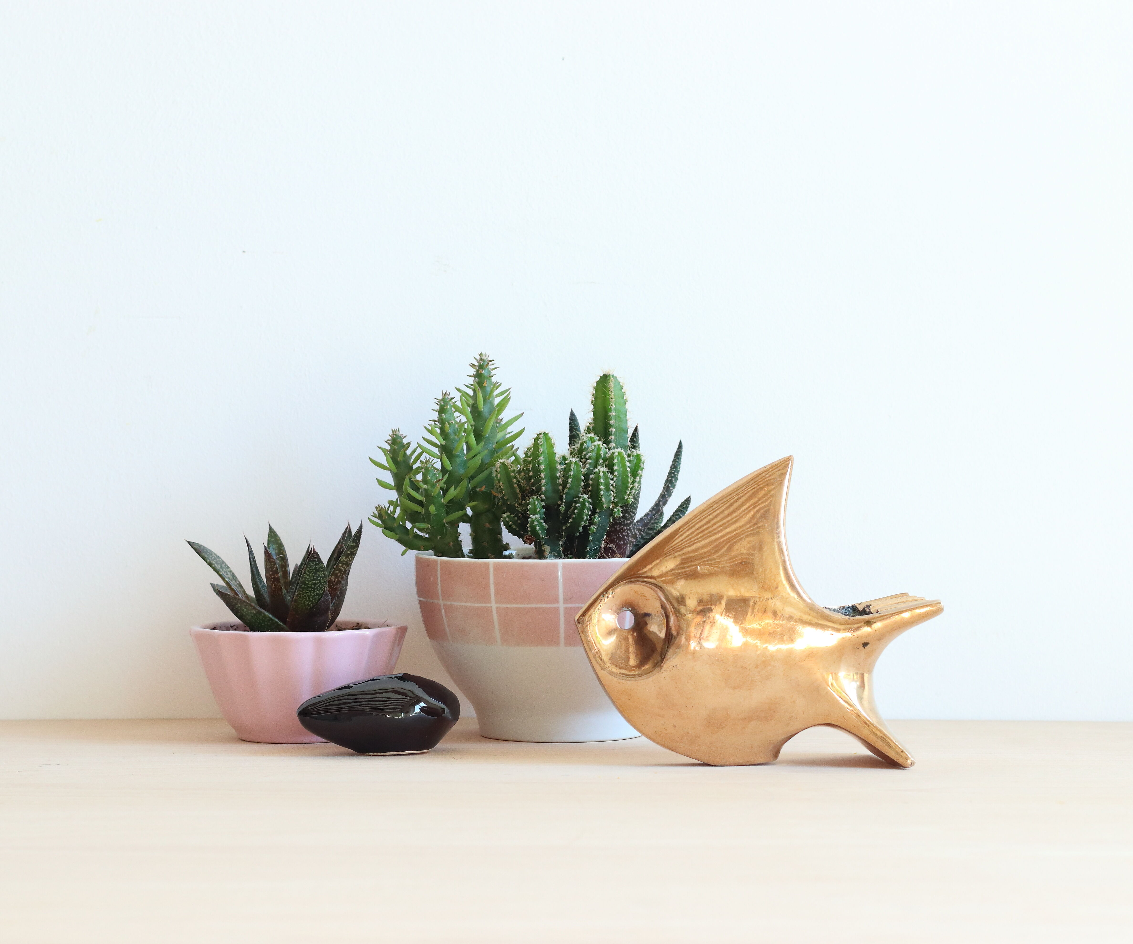1960s solid brass ashtray in the shape of a stylized fish