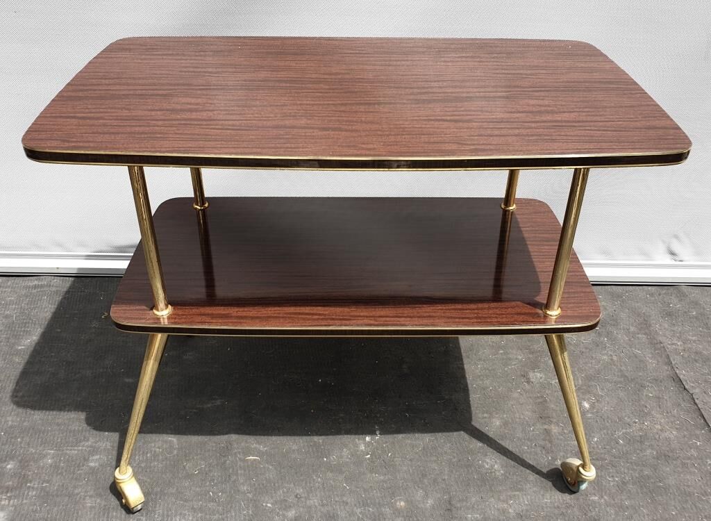 Rolling service 1960 two trays Formica mahogany