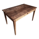 Vintage French farmhouse table with drawer, mixed wood, circa 1900–1930.