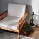 Brutalist armchair in wood and bouclé fabric
