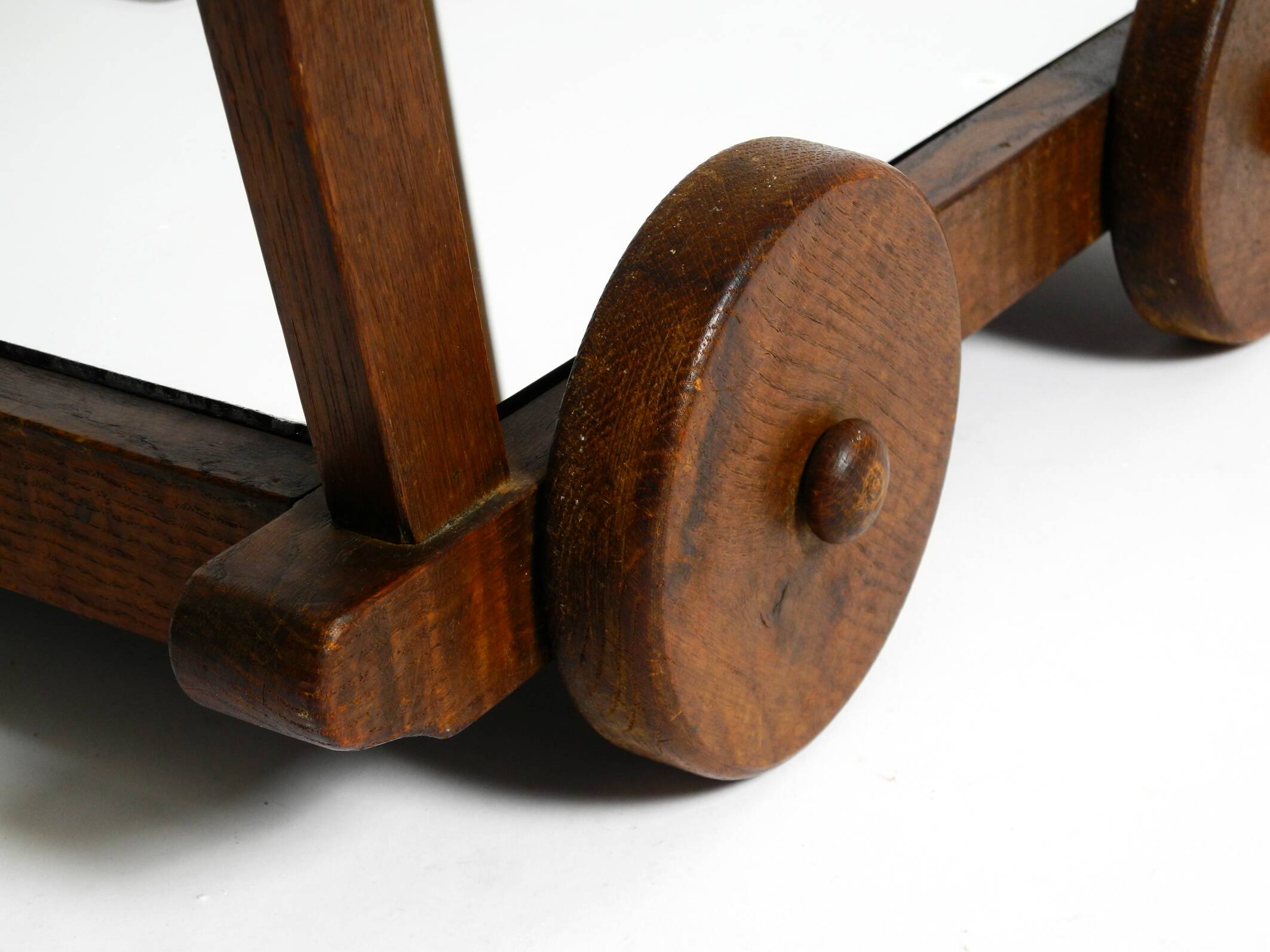 Beautiful, unique 1930s tea trolley bar cart made of solid oak wood