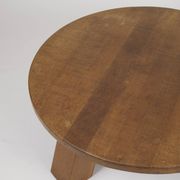 Brutalist round tripod coffee table in solid wood (Oak) Circa 1960
