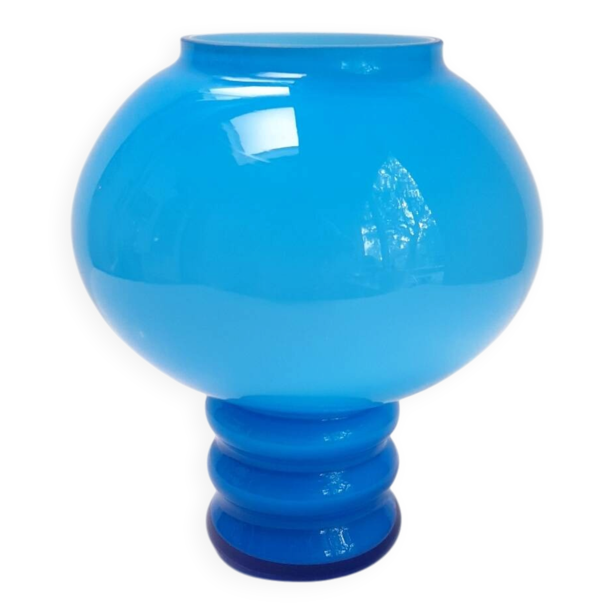 Blue opaline vase with rings Friedrich glass
