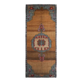 Tapis couloir vintage turc Oushak fait main en laine et coton marron 178x448 des années 1970