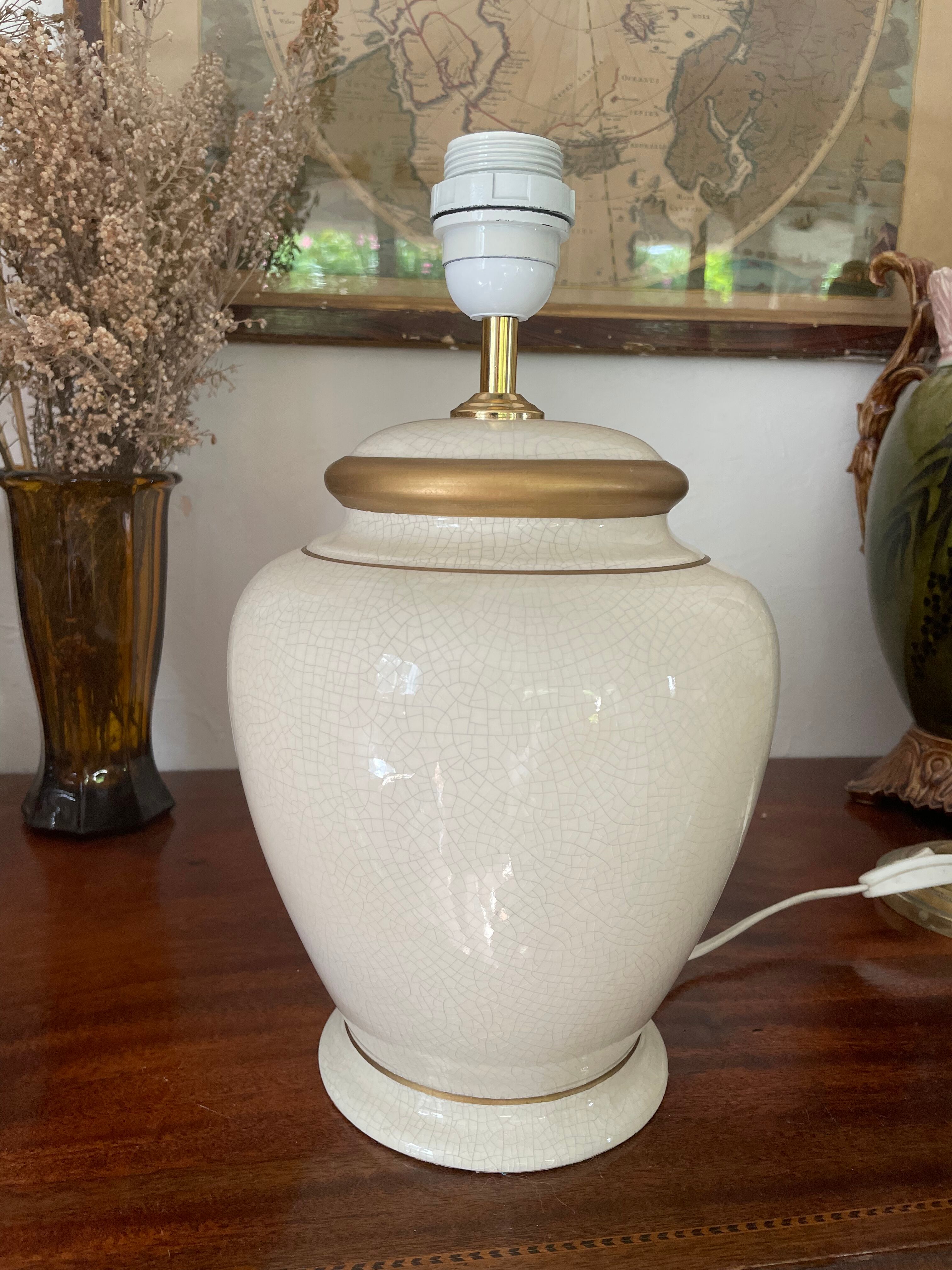 Pied de lampe en céramique craquelée vintage