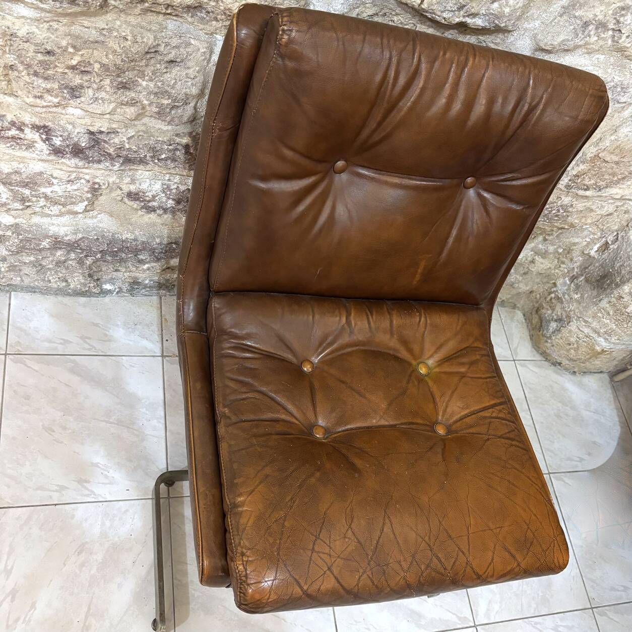 Raphaël Raffel office chair in cognac leather from the 1970s.