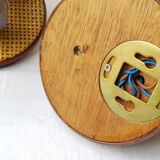 Pair of wood and rattan wall lamps 70