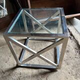 Small vintage steel and glass coffee table