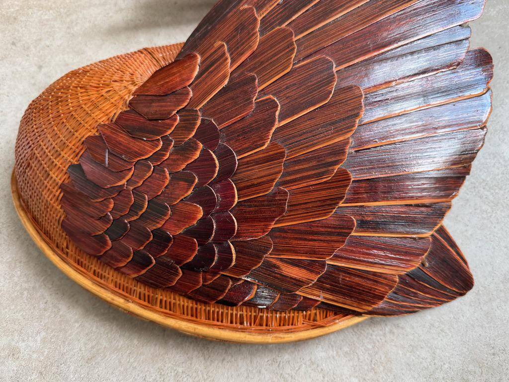 Unique large vintage wicker & rattan swan wall hanging basket
