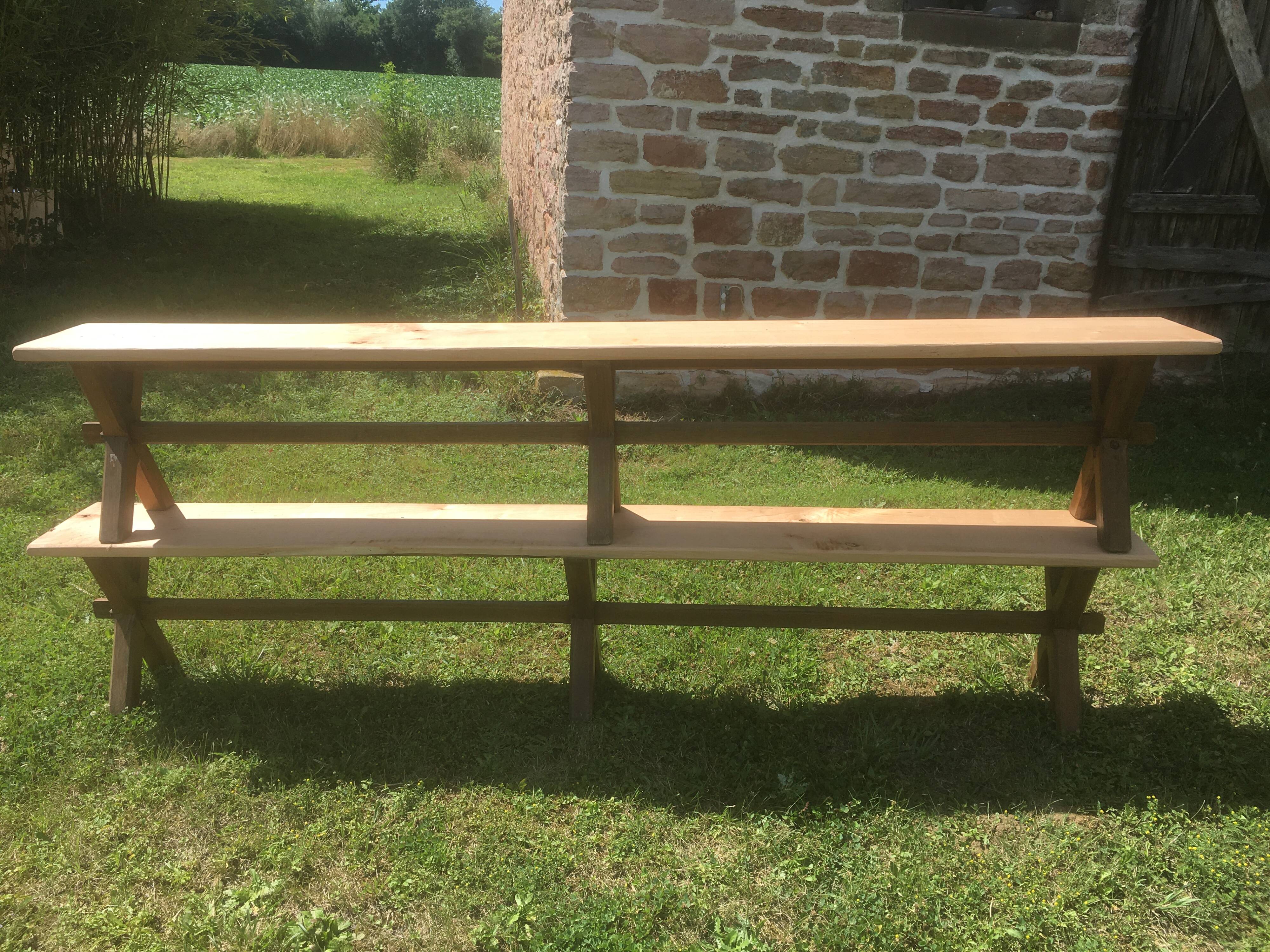 Pair of oak and cherry benches 250x29x45