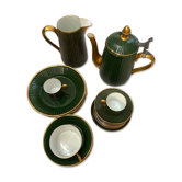 Service à café et à dessert vintage en porcelaine verte et dorure – 25 pièc