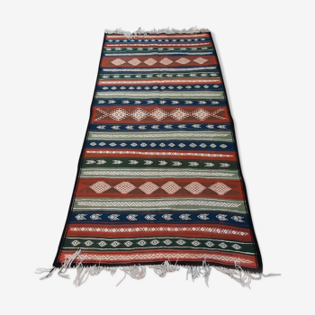 Tapis kilim marocain multicolore berbère en laine fait à la main 110x210cm