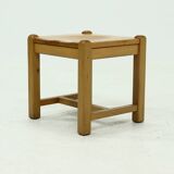 Solid Blonde Oak Cubic Stool with Carved Seat, 1970s