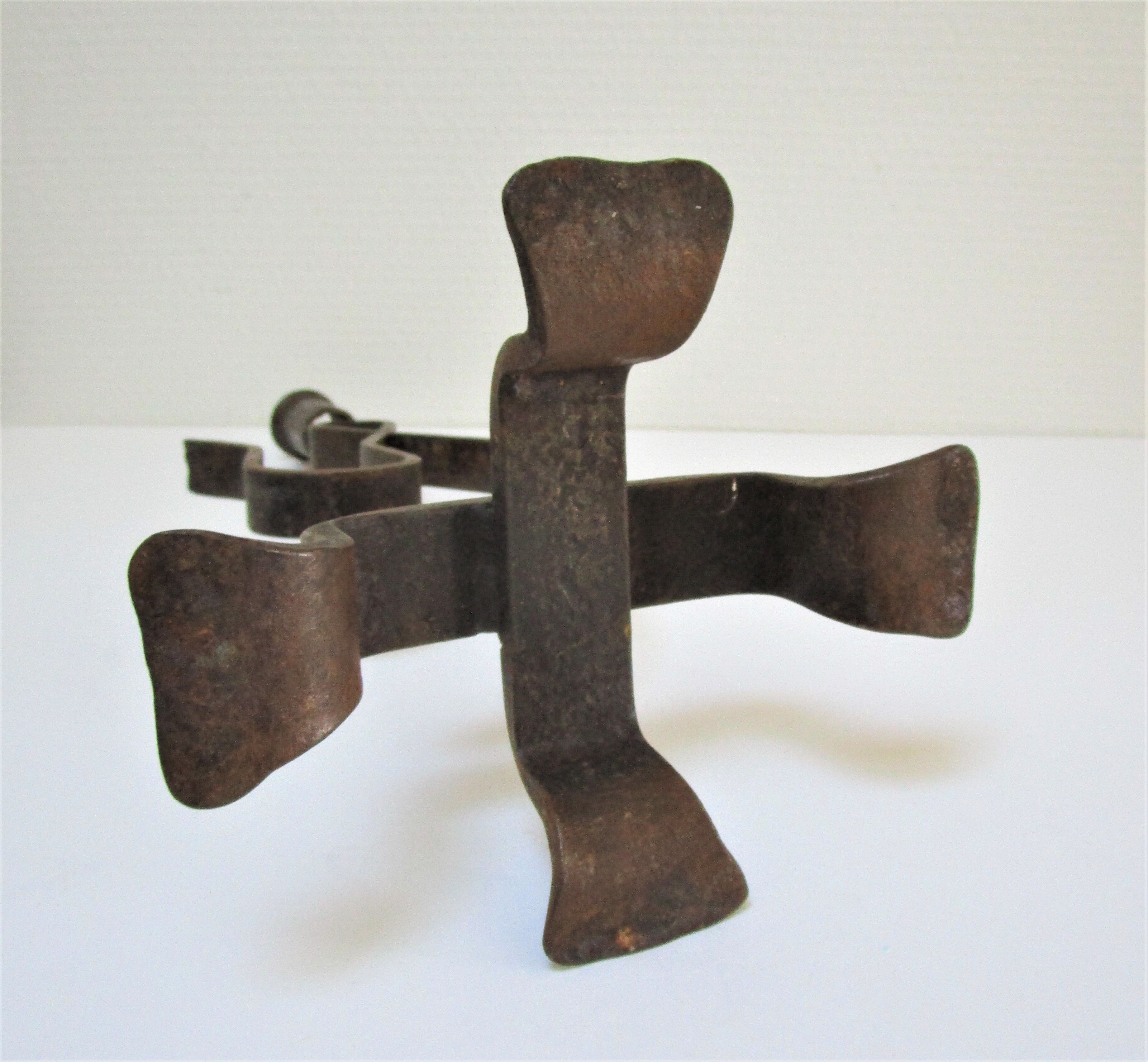 Brutalist candle holder wrought iron beaten patinated H. 37 cm